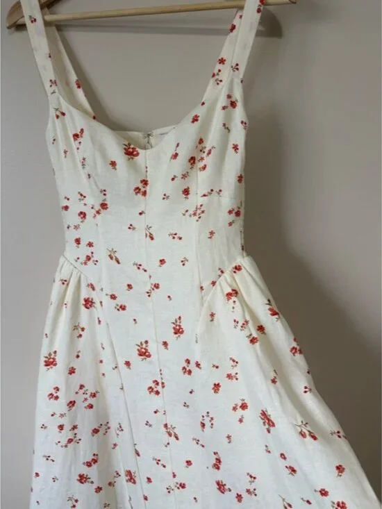 NEW Reformation Birdie Linen Sleeveless Midi Dress Lovie White Floral US 6 UK 10 - Picture 10 of 16